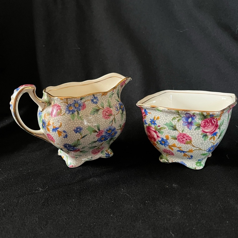 Royal Winston Old Cottage Chinz Floral Cream and Sugar Set 1930-1950’s